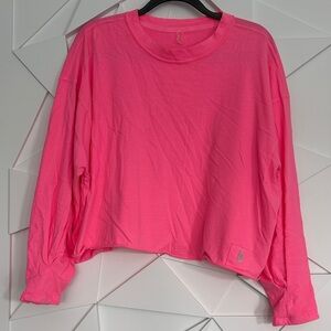 Free People Neon Pink Cropped Long Sleeve Tee